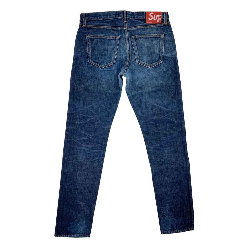 Supreme シュプリーム USA製 Rigid Slim Jeans リジッド スリム ジーンズ ワングラム期 14oz インディゴ 赤耳 デニム パンツ W32 インディゴブルー系 32【中古】