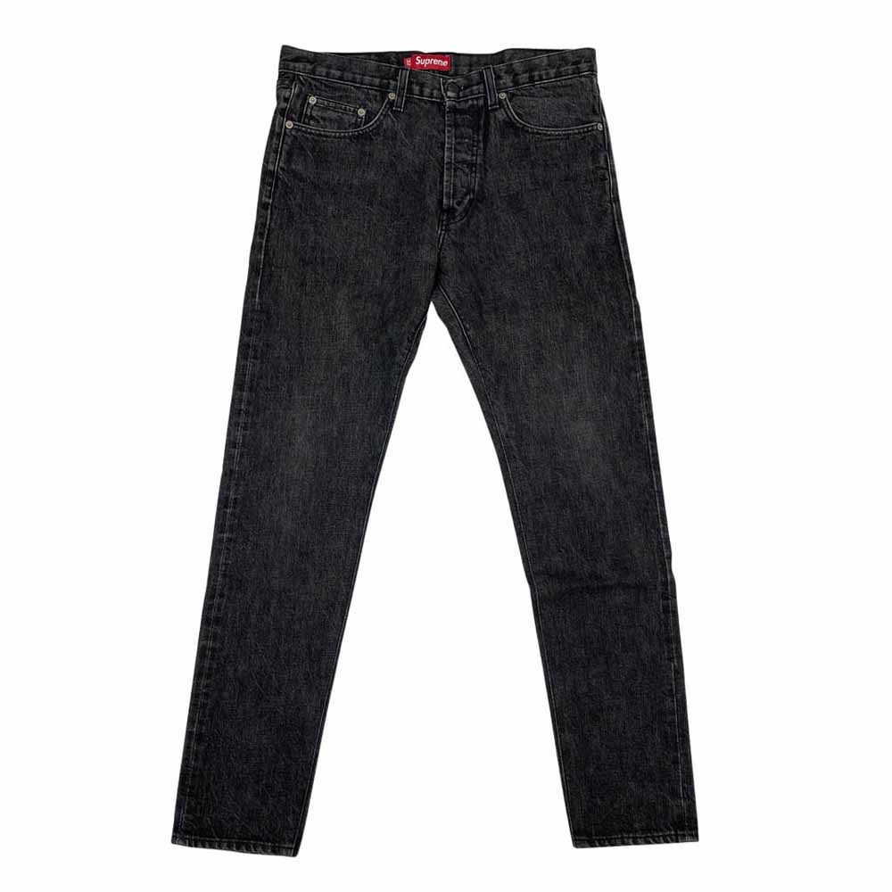 Supreme シュプリーム USA製 リジッド スリム ジーンズ 赤耳 ブラック デニム パンツ W32 ダークグレー系 32【中古】