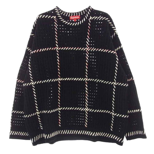 Supreme シュプリーム 23SS Quilt Stitch Sweater キルト ステッチ セーター バックロゴ ニット ブラック系 L【美品】【中古】
