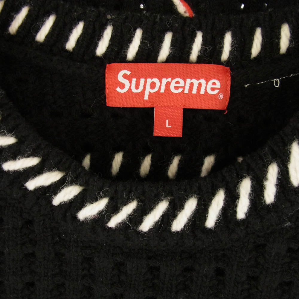 Supreme シュプリーム 23SS Quilt Stitch Sweater キルト ステッチ セーター バックロゴ ニット ブラック系 L【美品】【中古】