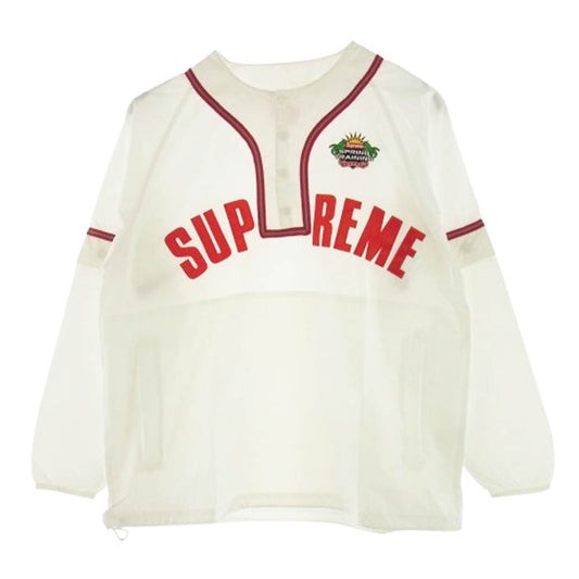 Supreme シュプリーム 22SS Snap Off Sleeve L/S Baseball Top スナップ オフ スリーブ エルエス ベースボールトップ ベースボールシャツ 2WAY アーチロゴ ナイロン ジャケット ホワイト系 L【美品】【中古】