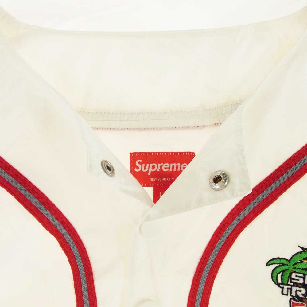 Supreme シュプリーム 22SS Snap Off Sleeve L/S Baseball Top スナップ オフ スリーブ エルエス ベースボールトップ ベースボールシャツ 2WAY アーチロゴ ナイロン ジャケット ホワイト系 L【美品】【中古】