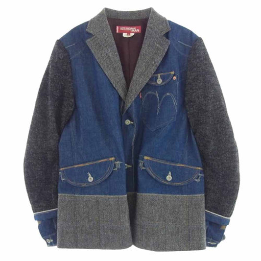 JUNYA WATANABE COMME des GARCONS MAN ジュンヤワタナベコムデギャルソンマン 20aw WF-J005 × Levi’s リーバイス Wネーム セルヴィッチ デニム ウール ナイロン ツイード ドッキング ジャケット インディゴブルー系 ブラック系 M【美品】【中古】