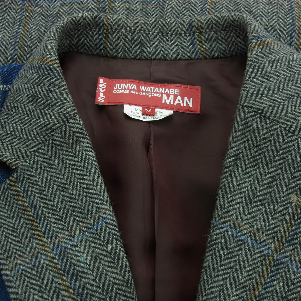 JUNYA WATANABE COMME des GARCONS MAN ジュンヤワタナベコムデギャルソンマン 20aw WF-J005 × Levi’s リーバイス Wネーム セルヴィッチ デニム ウール ナイロン ツイード ドッキング ジャケット インディゴブルー系 ブラック系 M【美品】【中古】