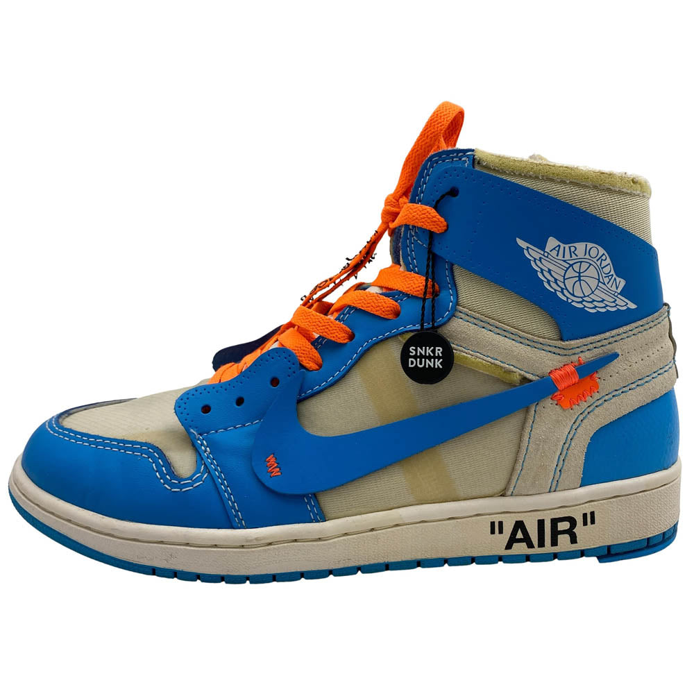NIKE ナイキ AQ0818-148 フェイクバスターズ鑑定済 Off-White Air Jordan 1 High UNC White Dark Powder Blue オフホワイト エアジョーダン1 ハイ UNC ホワイト ダーク パウダー ブルー ハイカット スニーカー ホワイト系 ブルー系 27.5cm【中古】