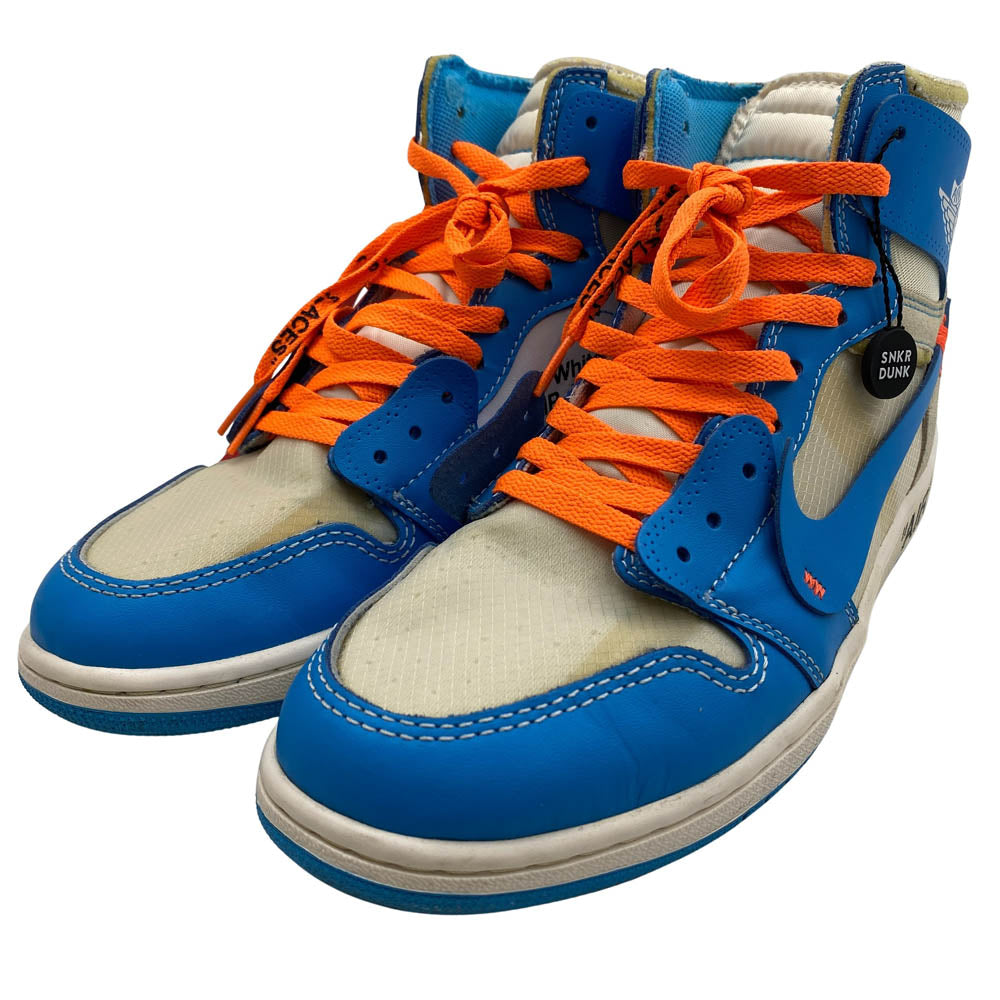 NIKE ナイキ AQ0818-148 フェイクバスターズ鑑定済 Off-White Air Jordan 1 High UNC White Dark Powder Blue オフホワイト エアジョーダン1 ハイ UNC ホワイト ダーク パウダー ブルー ハイカット スニーカー ホワイト系 ブルー系 27.5cm【中古】