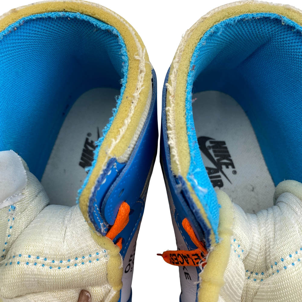 NIKE ナイキ AQ0818-148 フェイクバスターズ鑑定済 Off-White Air Jordan 1 High UNC White Dark Powder Blue オフホワイト エアジョーダン1 ハイ UNC ホワイト ダーク パウダー ブルー ハイカット スニーカー ホワイト系 ブルー系 27.5cm【中古】