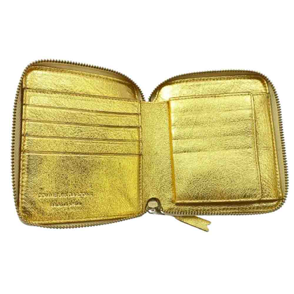 COMME des GARCONS コムデギャルソン SA2100G WALLET メタリック ジップ ウォレット 財布 ゴールド系【中古】