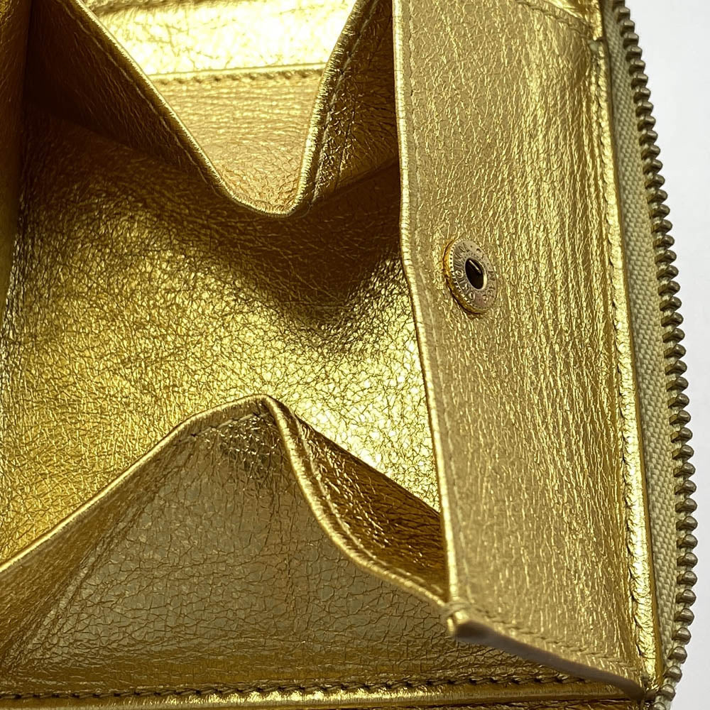 COMME des GARCONS コムデギャルソン SA2100G WALLET メタリック ジップ ウォレット 財布 ゴールド系【中古】