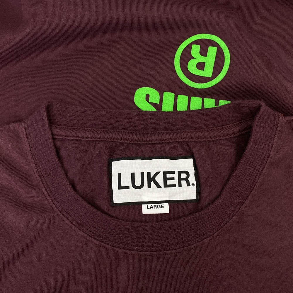 ルーカーバイネイバーフッド 181MBMFL-CSM01 バックロゴプリント クルーネック 半袖 Tシャツ エンジ系 L【中古】