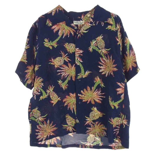 SUN SURF サンサーフ SS38032 RAYON S/S STUDDED WITH PALM TRE パイナップル ヤシの木 レーヨン アロハ ハワイアン 半袖 シャツ Mサイズ マルチカラー系 M【中古】