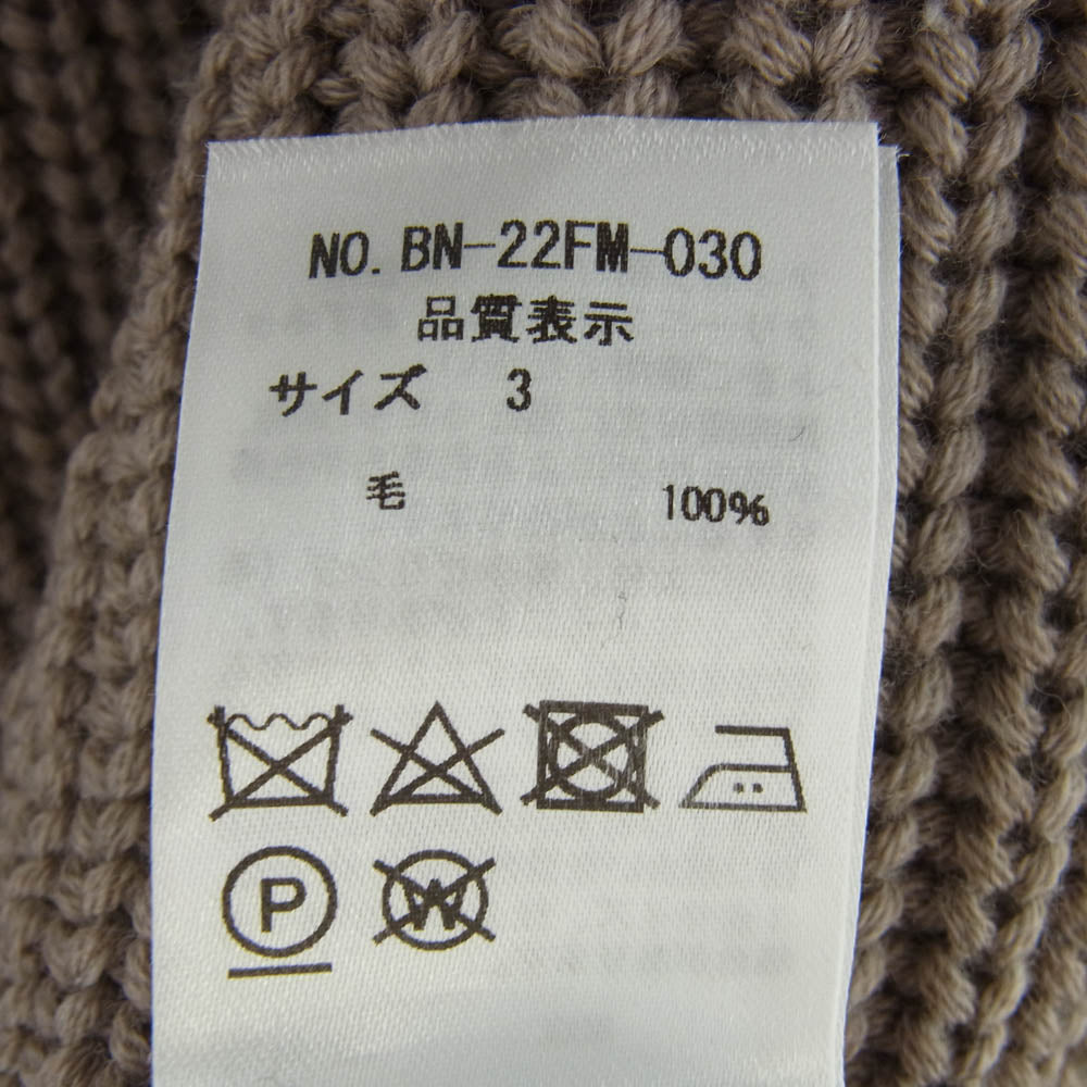 バトナー BN-22FM-030 SIGNATURE CREW NECK Beige シグネチャー 5ゲージ ウール クルーネック ニット ブラウン系 3【中古】