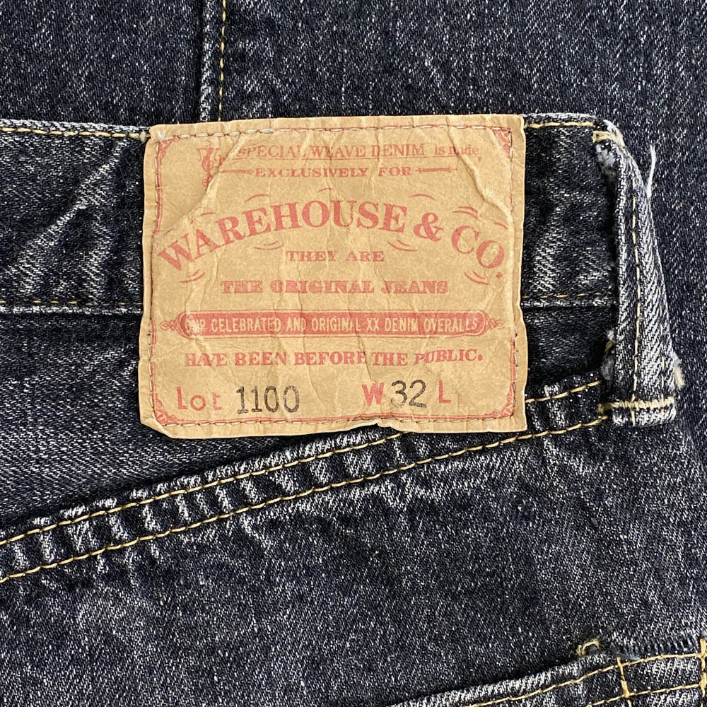 WAREHOUSE ウエアハウス 1100 2nd hand Series 66モデル USEDウォッシュ加工 ブラック デニム パンツ W32 ブラック系 32【中古】