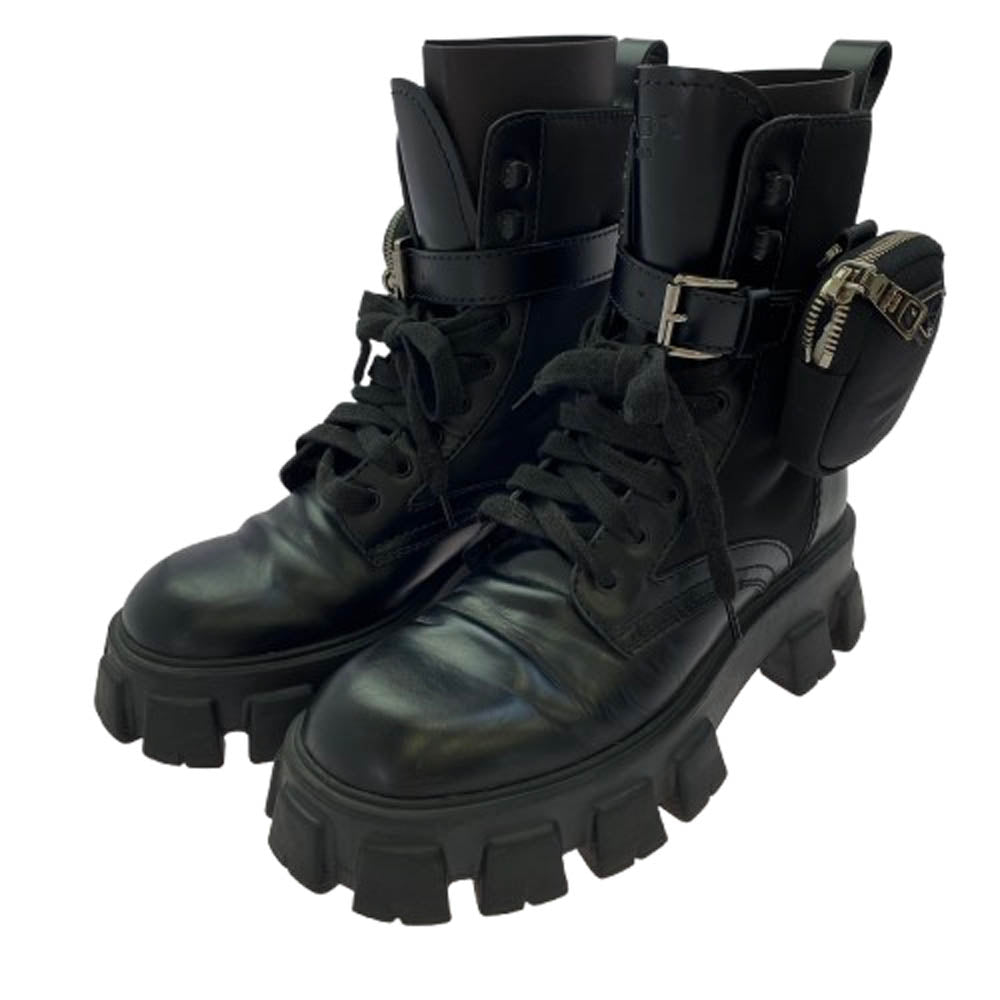 PRADA プラダ 2UE007 モノリス レース アップ ブーツ ナイロン レザー ブラック系 UK7.5【中古】