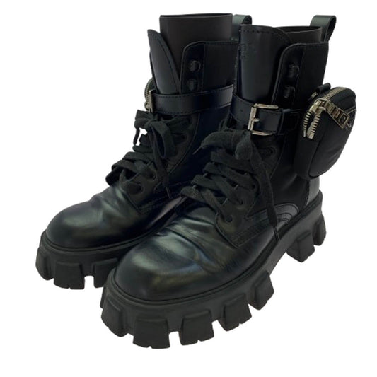 PRADA プラダ 2UE007 モノリス レース アップ ブーツ ナイロン レザー ブラック系 UK7.5【中古】