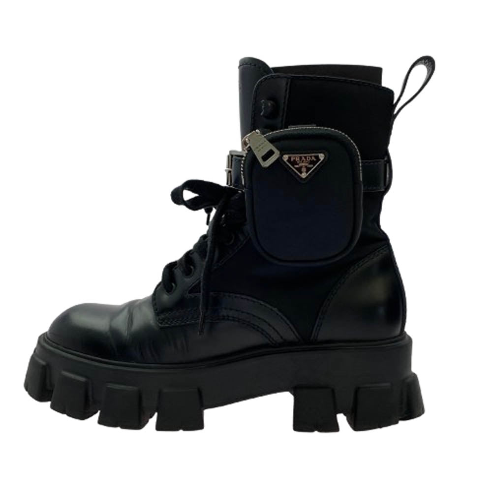 PRADA プラダ 2UE007 モノリス レース アップ ブーツ ナイロン レザー ブラック系 UK7.5【中古】
