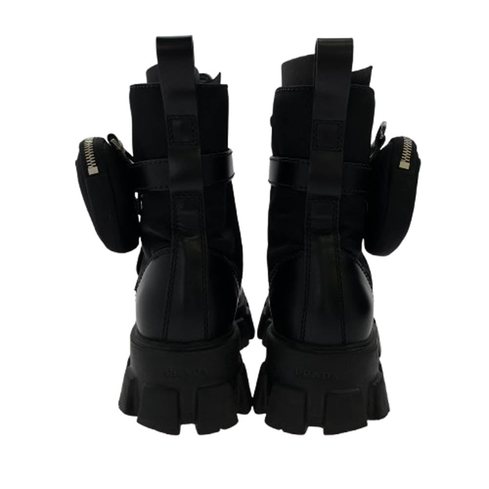 PRADA プラダ 2UE007 モノリス レース アップ ブーツ ナイロン レザー ブラック系 UK7.5【中古】