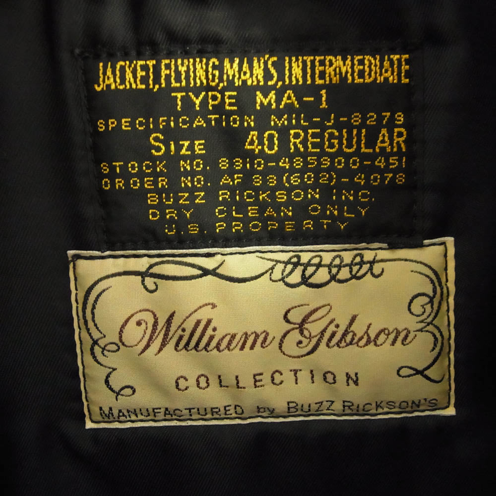 Buzz Rickson's バズリクソンズ BR14964 WILLIAM GIBSON COLLECTION Type BLACK MA-1 SLENDER ウィリアムギブソン MA-1 フライト ミリタリー ジャケット ブラック系 40【中古】