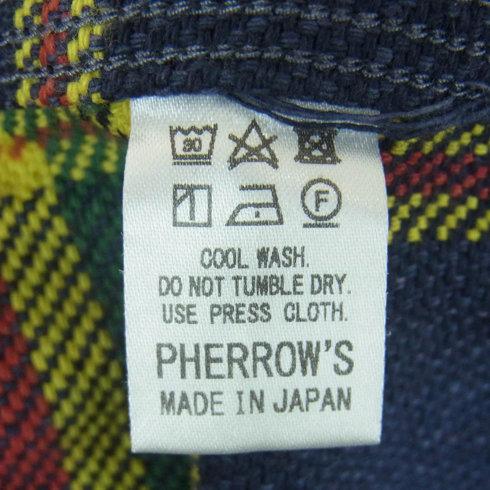 Pherrow's フェローズ ヘビーネル チェック ワーク シャツ 長袖 コットン 日本製 ネイビー系 マルチカラー系 XS 34【中古】