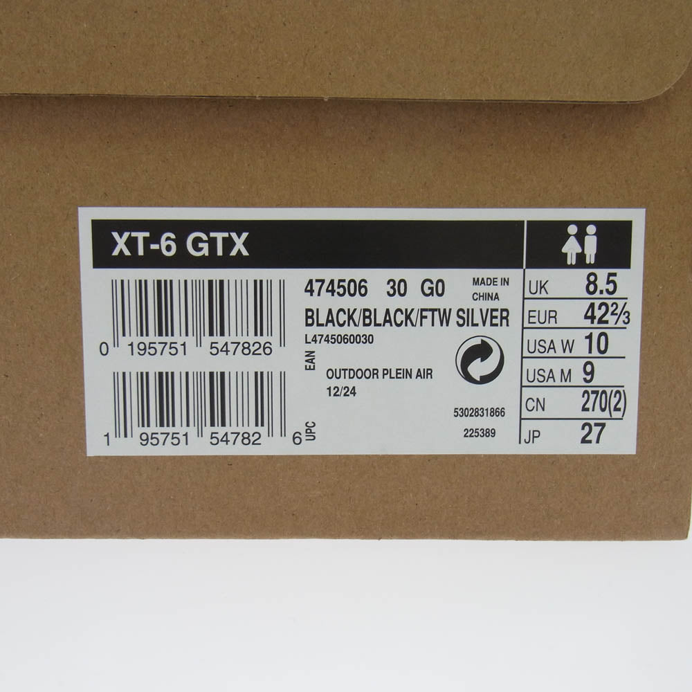 salomon サロモン 474506 XT-6 GTX GORE-TEX ゴアテックス ローカット スニーカー ブラック系 27cm【新古品】【未使用】【中古】