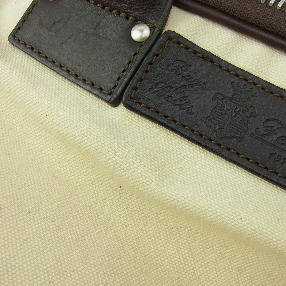 Felisi フェリージ キャンバス ボストンバッグ ベージュ系 ブラウン系【中古】