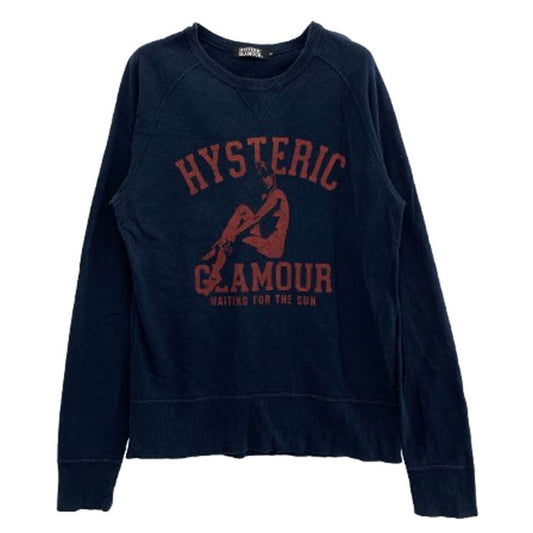 HYSTERIC GLAMOUR ヒステリックグラマー 4CS-1112 ガールプリント 前V クルーネック スウェット トレーナー ネイビー ネイビー系 M【中古】