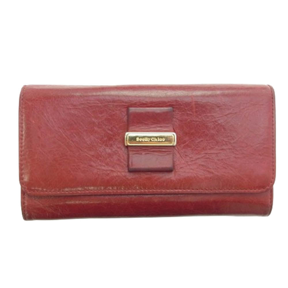 SEE BY CHLOE シーバイクロエ レザー ウォレット 長財布 レッド系【中古】