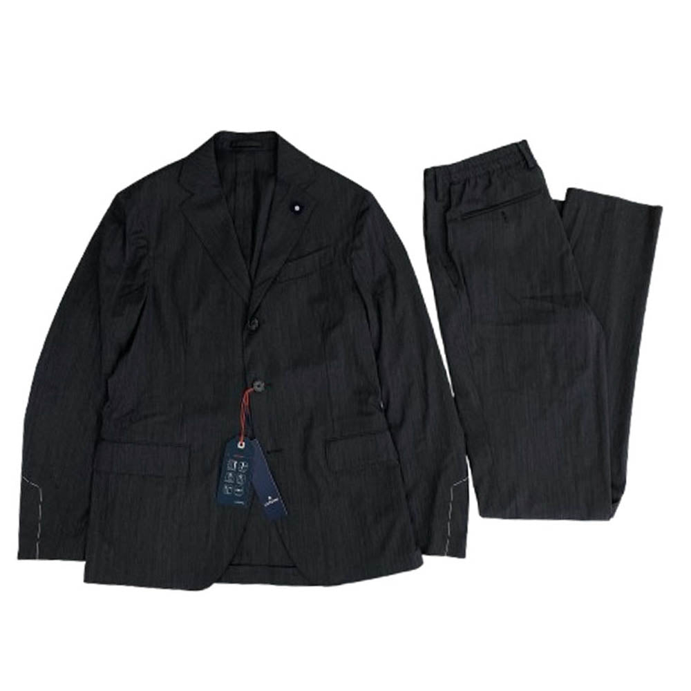 LARDINI ラルディーニ ブートニエール付き Easy wear イージーウェア 3B テーラードジャケット スラックスパンツ セットアップ グレー系 48【新古品】【未使用】【中古】
