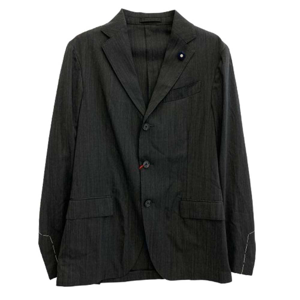 LARDINI ラルディーニ ブートニエール付き Easy wear イージーウェア 3B テーラードジャケット スラックスパンツ セットアップ グレー系 48【新古品】【未使用】【中古】