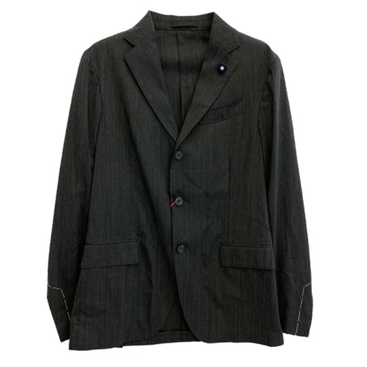 LARDINI ラルディーニ ブートニエール付き Easy wear イージーウェア 3B テーラードジャケット スラックスパンツ セットアップ グレー系 48【新古品】【未使用】【中古】