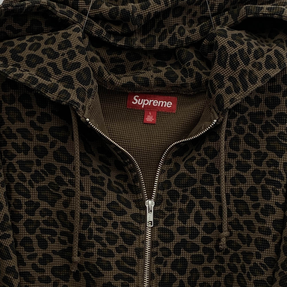 Supreme シュプリーム 25SS Hooded Zip Up Thermal Leopard レオパード フーデッド ジップ アップ サーマル パーカー ブラウン系 L【極上美品】【中古】