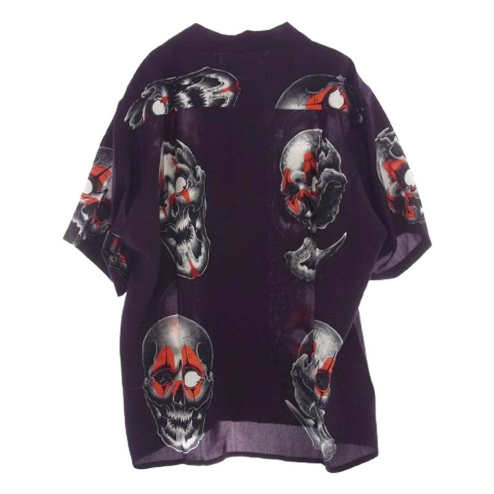 WACKO MARIA ワコマリア 22SS 56TS-WM-HI08 56 TATTOO STUDIO S/S HAWAIIAN SHIRT タトゥースタジオ スカル ハワイアンシャツ オープンカラー 半袖 シャツ パープル系 L【中古】