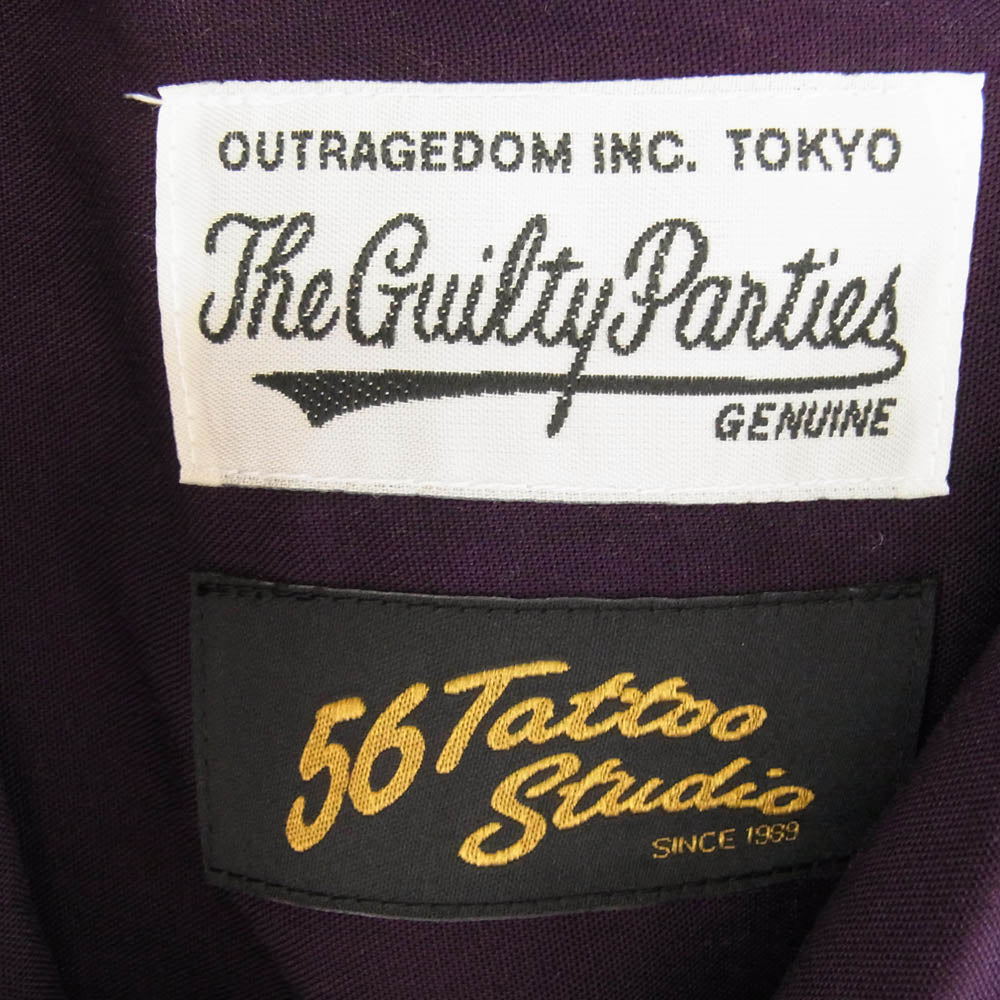 WACKO MARIA ワコマリア 22SS 56TS-WM-HI08 56 TATTOO STUDIO S/S HAWAIIAN SHIRT タトゥースタジオ スカル ハワイアンシャツ オープンカラー 半袖 シャツ パープル系 L【中古】