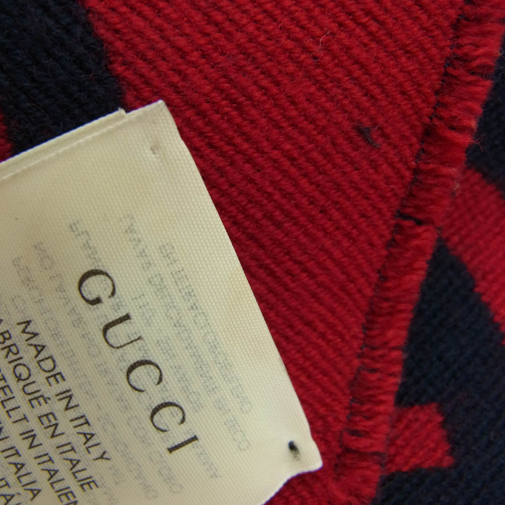 GUCCI グッチ 495592 4G350 GG ジャカード ウール シルク スカーフ マフラー ネイビー系 レッド系 30×190cm【中古】