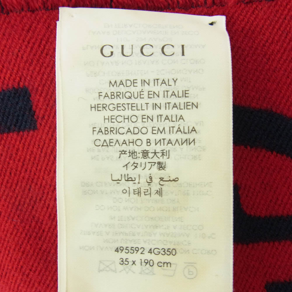 GUCCI グッチ 495592 4G350 GG ジャカード ウール シルク スカーフ マフラー ネイビー系 レッド系 30×190cm【中古】