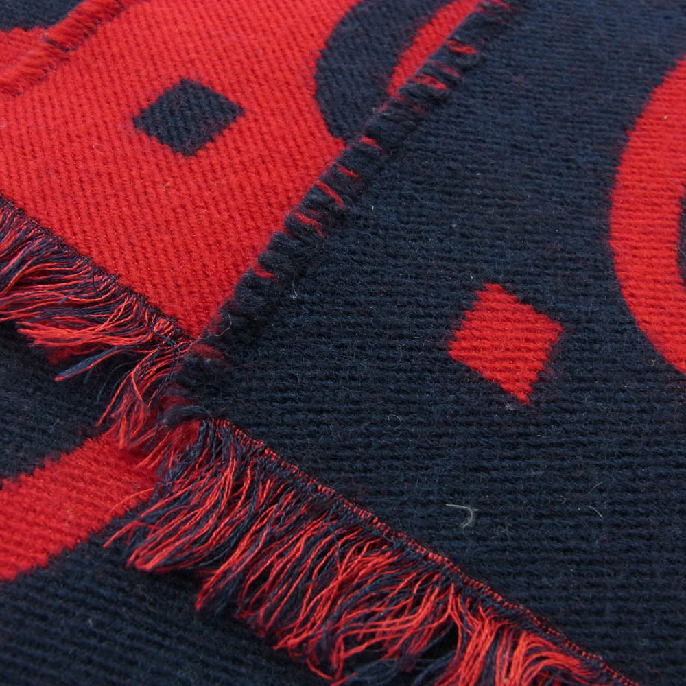 GUCCI グッチ 495592 4G350 GG ジャカード ウール シルク スカーフ マフラー ネイビー系 レッド系 30×190cm【中古】