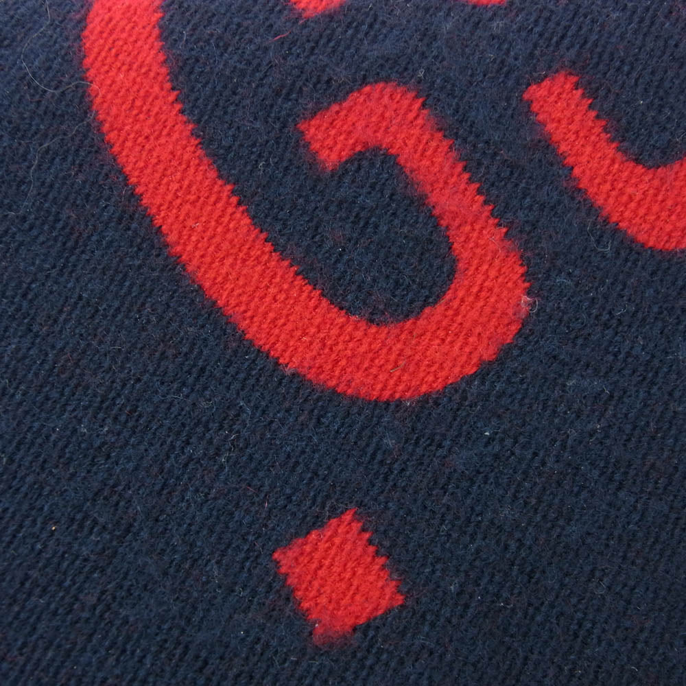 GUCCI グッチ 495592 4G350 GG ジャカード ウール シルク スカーフ マフラー ネイビー系 レッド系 30×190cm【中古】