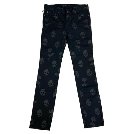 マニアックワークス 総柄 スカル パンツ ブラック系 L【中古】