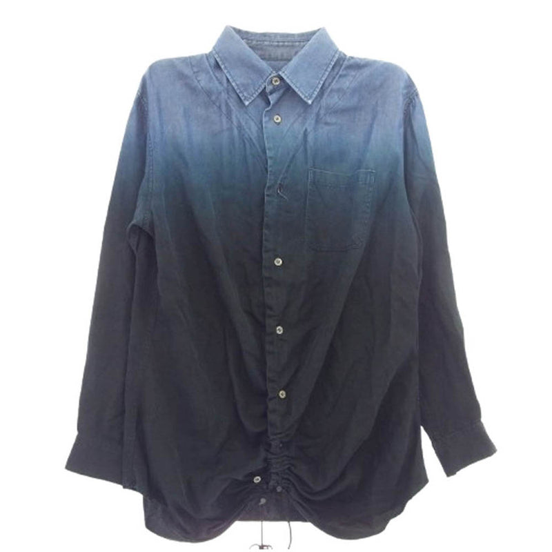 ゴムオム HB-B85-422 染め加工 前立てシャーリング シャツ ブルー系 ブラック系 1【中古】