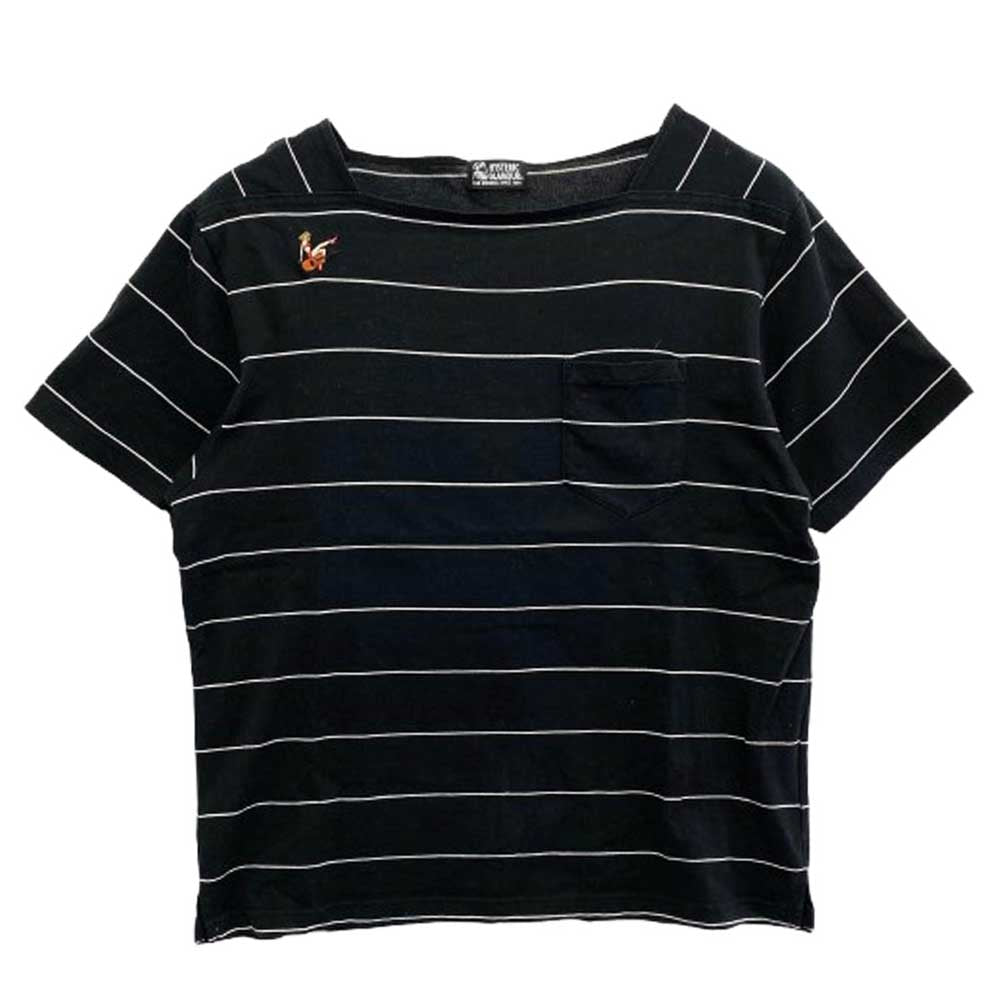 HYSTERIC GLAMOUR ヒステリックグラマー 01172CT21 ガールズ刺繍 ストライプ 半袖 Tシャツ ブラック系 FREE【中古】