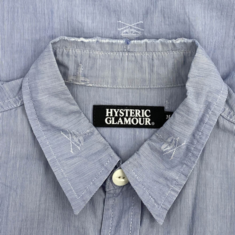 HYSTERIC GLAMOUR ヒステリックグラマー 0203AH05 クロスボーンストライプ 長袖 ワークシャツ ブルー系 M【中古】