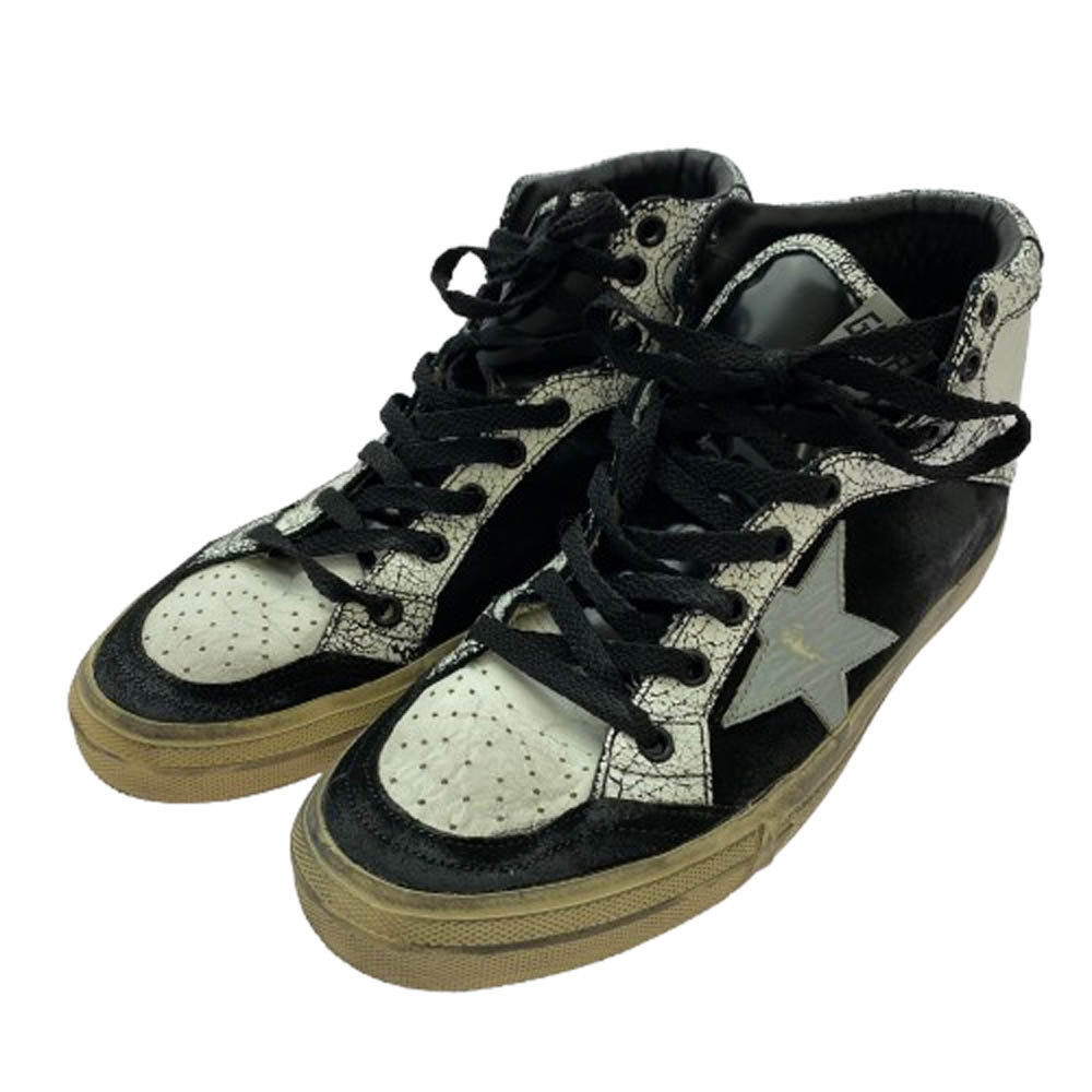 GOLDEN GOOSE ゴールデングース イタリア製 ヴィンテージ加工 ハイカット レザー スニーカー ブラック系 ホワイト系 40【中古】