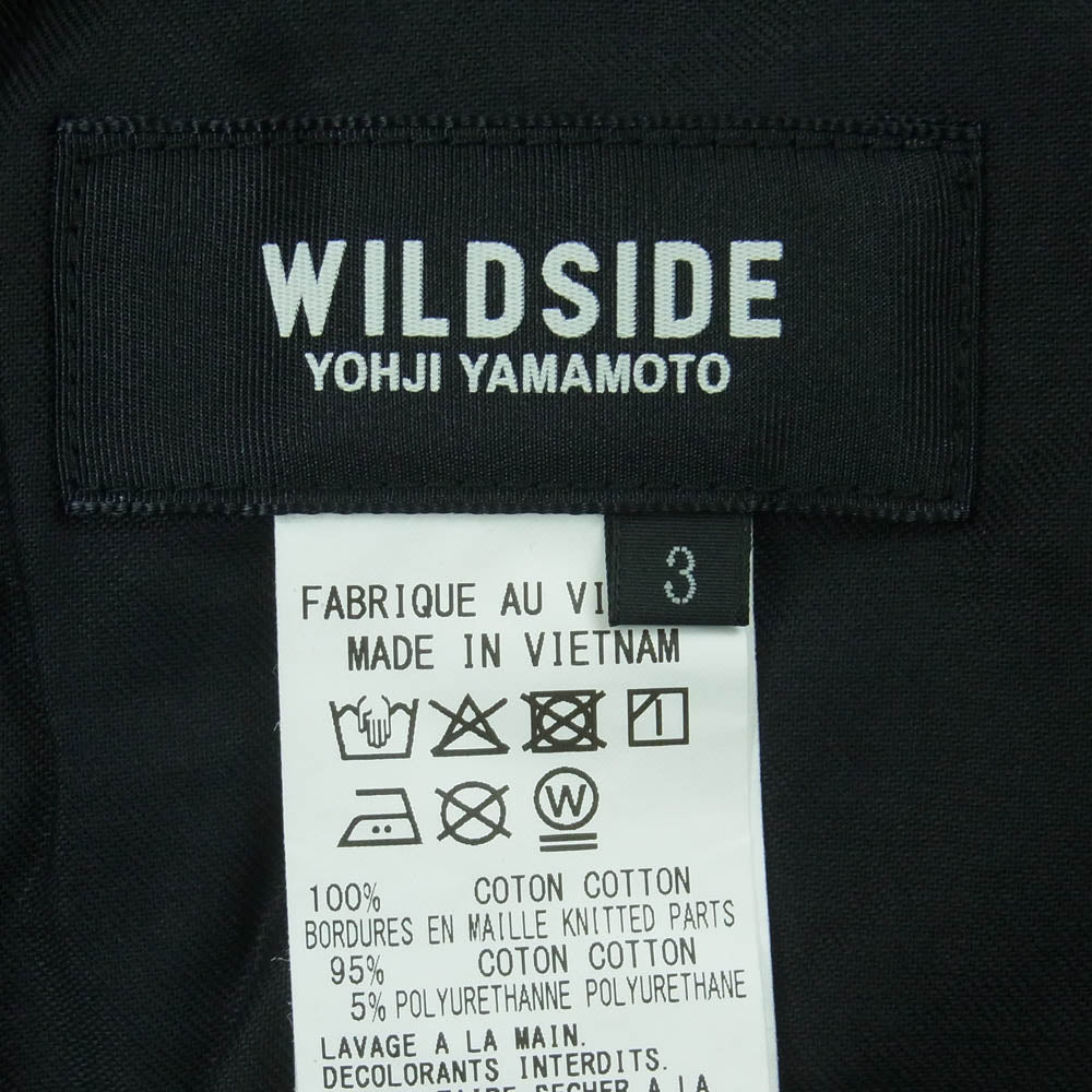 Yohji Yamamoto ヨウジヤマモト WP-P56-070-1 WILDSIDE ワイルドサイド コットンツイル ワイドテーパード 2タック 裾リブ パンツ ブラック系 3【美品】【中古】