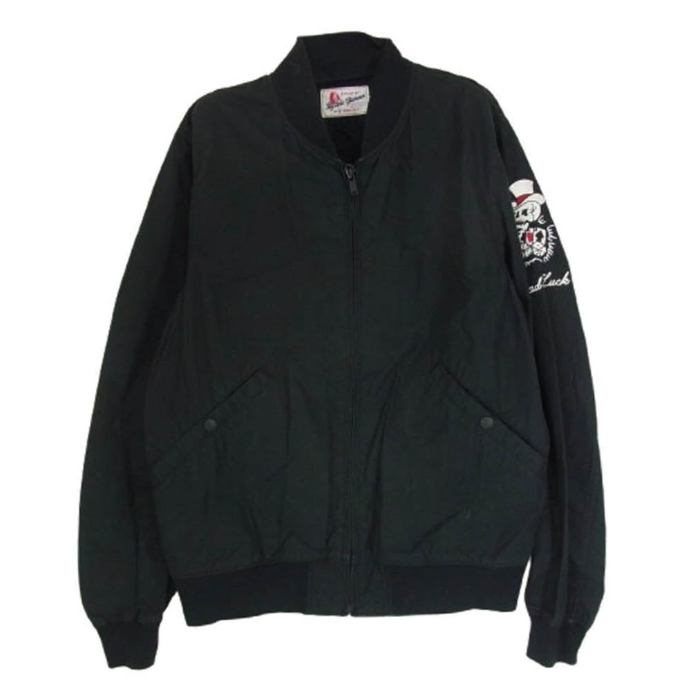 HYSTERIC GLAMOUR ヒステリックグラマー 17SS 02171AB13 野口強 SKULL LOUNGE スカル ラウンジ 刺繍 リブ ブルゾン ジャケット ブラック系 S【中古】