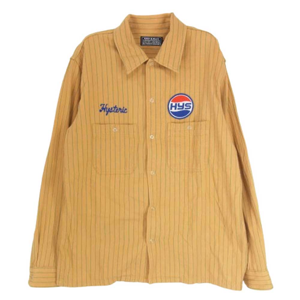 HYSTERIC GLAMOUR ヒステリックグラマー 02231AH05 HYS BOTTLERS ボトルロゴ ワッペン エンジニア ストライプ 長袖 シャツ ブラウン系 M【中古】