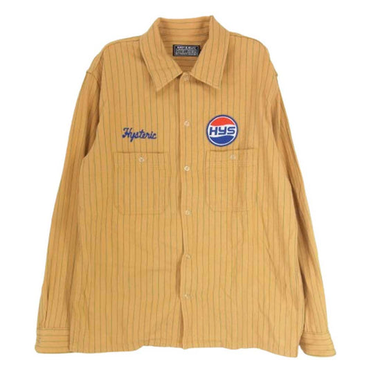 HYSTERIC GLAMOUR ヒステリックグラマー 02231AH05 HYS BOTTLERS ボトルロゴ ワッペン エンジニア ストライプ 長袖 シャツ ブラウン系 M【中古】