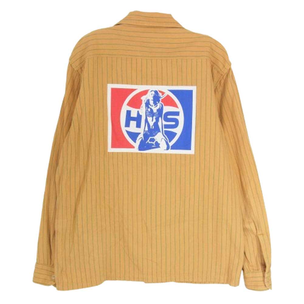 HYSTERIC GLAMOUR ヒステリックグラマー 02231AH05 HYS BOTTLERS ボトルロゴ ワッペン エンジニア ストライプ 長袖 シャツ ブラウン系 M【中古】