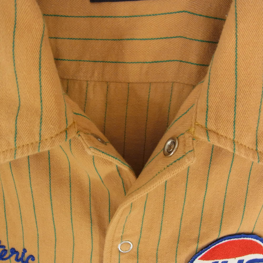 HYSTERIC GLAMOUR ヒステリックグラマー 02231AH05 HYS BOTTLERS ボトルロゴ ワッペン エンジニア ストライプ 長袖 シャツ ブラウン系 M【中古】