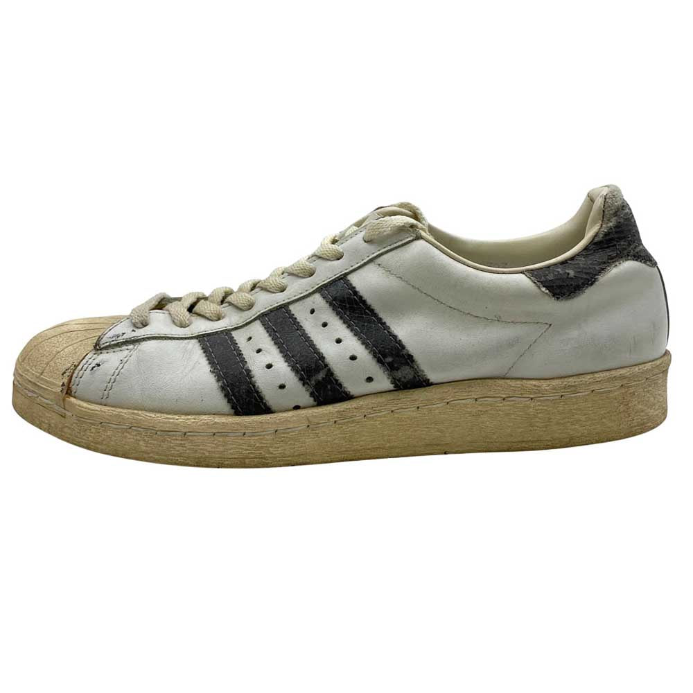 adidas アディダス 80s made in france フランス製 ヴィンテージ SUPER STAR 灰蛇 グレー スネークライン スーパースター ローカット スニーカー ホワイト系 10.5【中古】