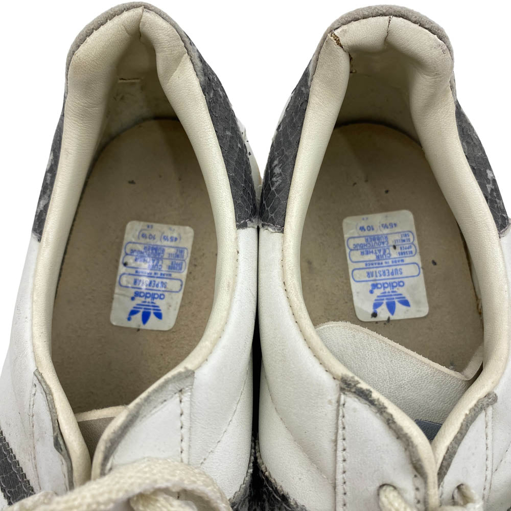 adidas アディダス 80s made in france フランス製 ヴィンテージ SUPER STAR 灰蛇 グレー スネークライン スーパースター ローカット スニーカー ホワイト系 10.5【中古】